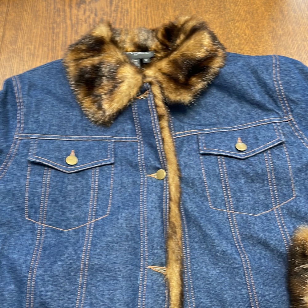 Vintage Regal Dark Wash Jean Jacket w Faux Mink Lining, SZ XL NWOT - Picture 4 of 9